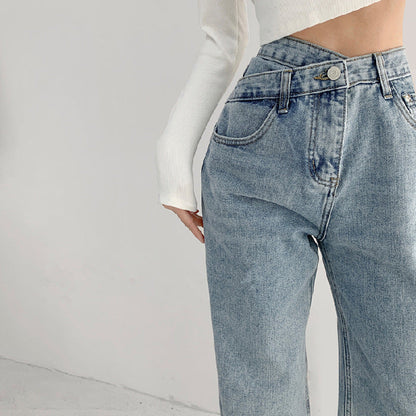 Women Casual Solid Color Wide Leg Jeans
