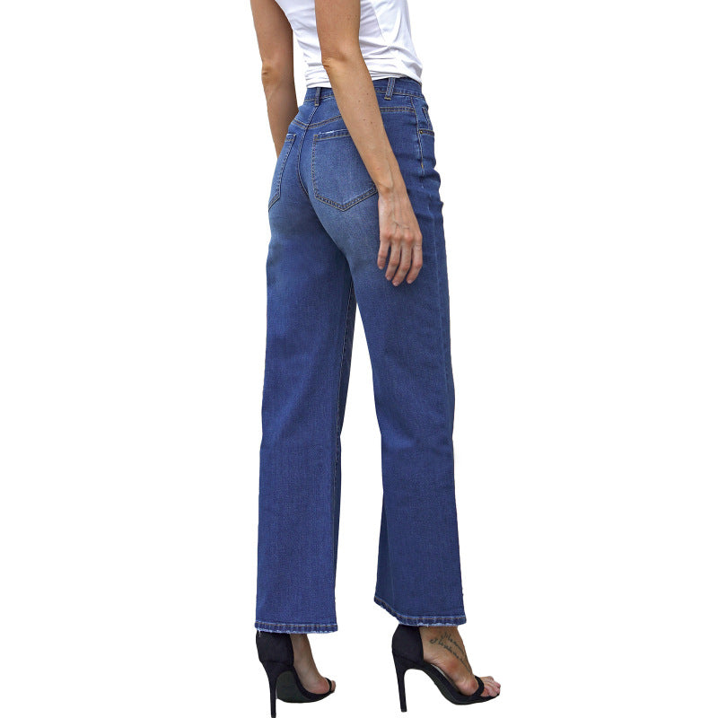 Women Fashion Casual Loose High Waist Elastic Jeans