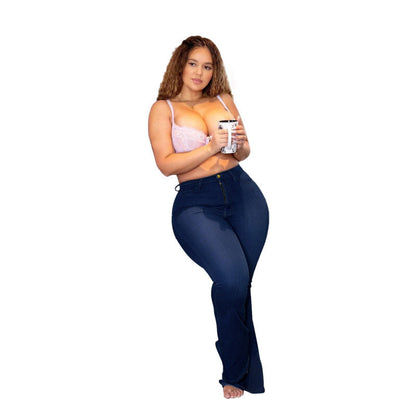 Plus Size Women Denim High Waist Slim Casual Flared Jeans