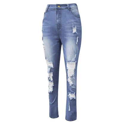 Women Fashion Casual Ripped Tight Skinny Jeans