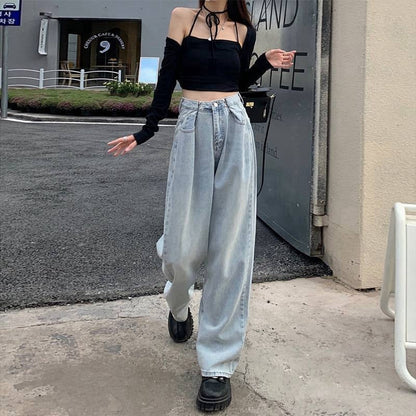 Women Fashion Casual High Waist Straight Jeans