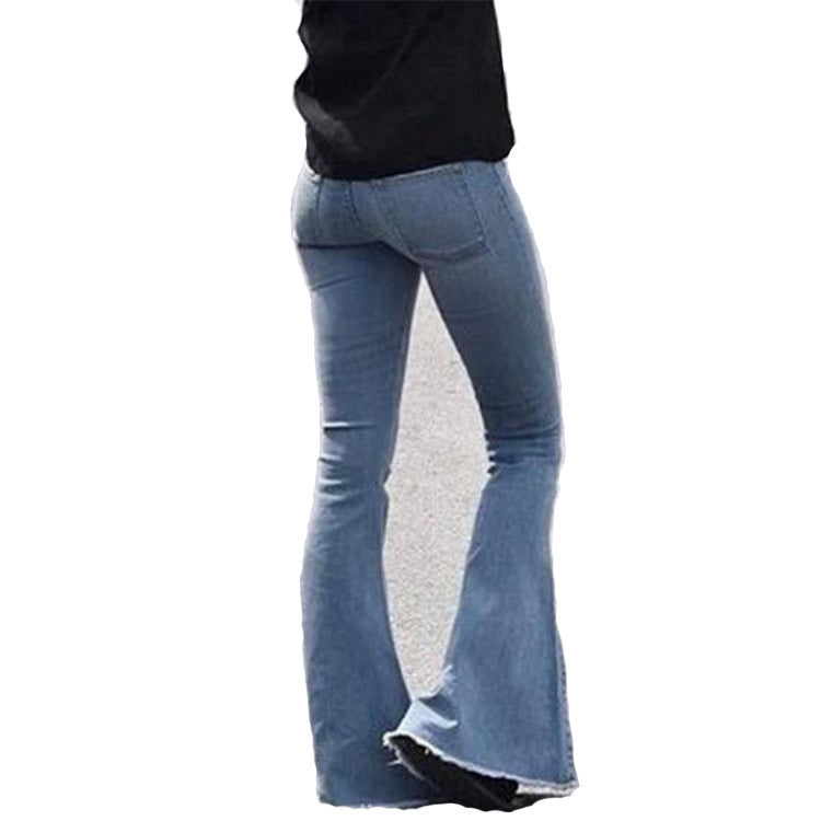 Women Denim High Waist Casual Slim Fit Flared Jeans