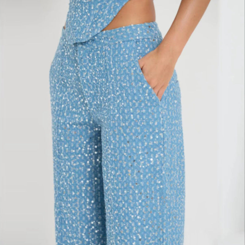 Women Fashion Casual Sequin Jeans