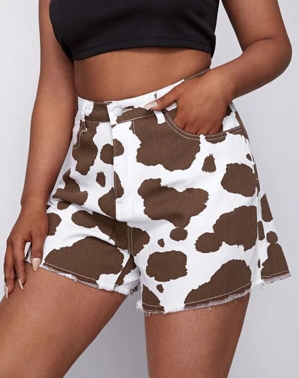 Women Cow Print Loose Straight High Waist Casual Straight Jeans