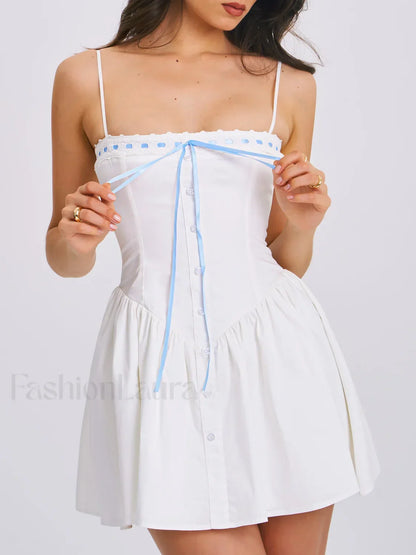 Malia Drop Waist Corset Graceful Lace Up Back Mini Dress