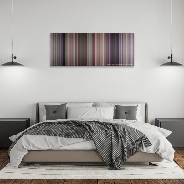 Meet the Fockers color palette canvas above a bed, between two black pendant lamps