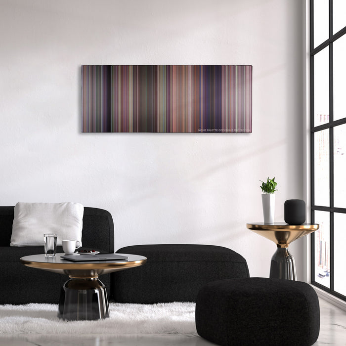 Meet the Fockers color palette canvas above a black sofa with a gold-topped table