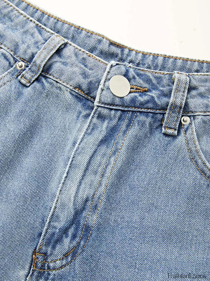 Mid Waist Washed Boyfriend Jeans