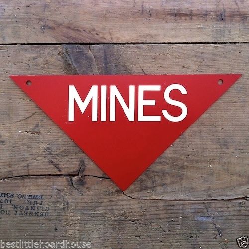 MINES SIGN Military Warning Field Marker 1960s