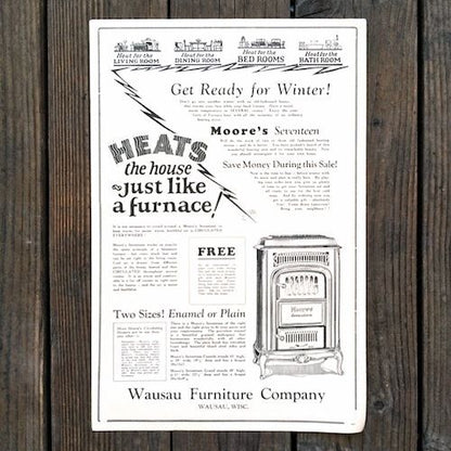 MOORE'S ROOM HEATER Advertising Poster 1920s