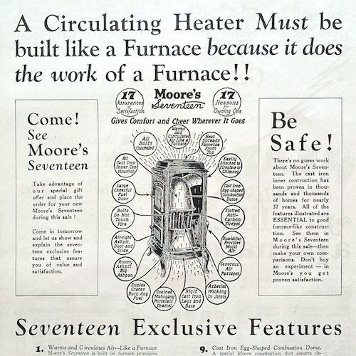 MOORE'S ROOM HEATER Advertising Poster 1920s