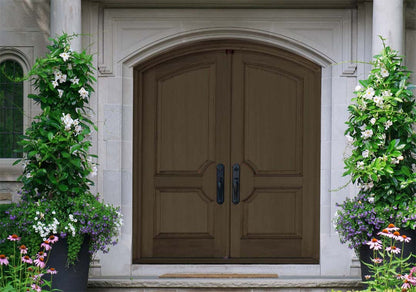 Retique It wood finish kit with charcoal exterior top coat displaying a smooth, matte finish on a double front door.