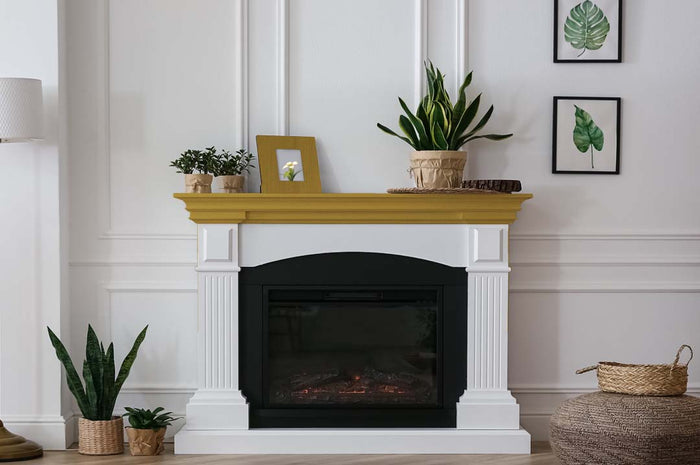 Retique It Multi-purpose Smooth Finish Kit in Old Oak for interior wood projects, shown on a fireplace mantle.