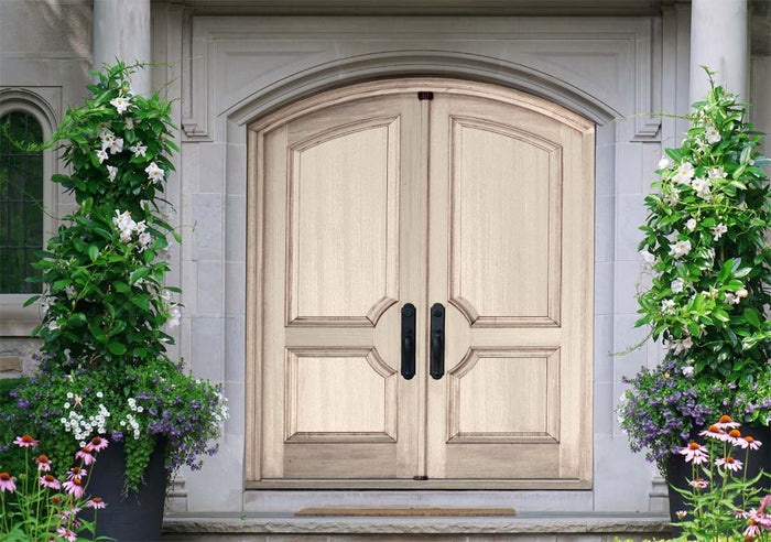Retique It wood finish kit featuring white wash exterior top coat for a smooth, durable finish on double front doors.