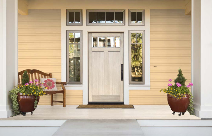 Retique It Wood'n Finish Kits white wash exterior top coat applied to a front door with a smooth finish and natural wood appearance.
