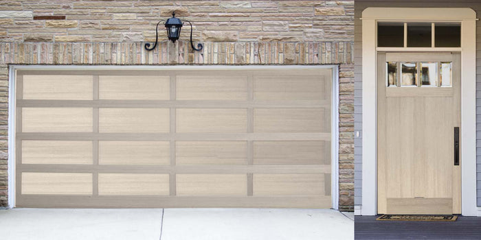 Retique It wood finish kit for exterior garage door, featuring a smooth white wash top coat on wood surface.