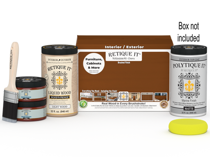 Large Cherry wood finish kit by Retique It with exterior top coat, smooth matte finish for multi-purpose woodworking projects.