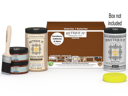 Large Cherry wood finish kit by Retique It with exterior top coat, smooth matte finish for multi-purpose woodworking projects.