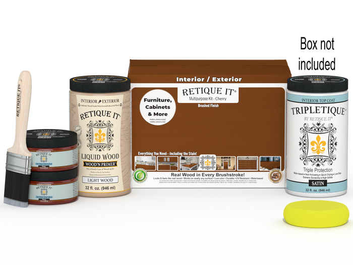 Large Cherry wood finish kit by Retique It with interior top coat and smooth finish in a box for multi-purpose use.