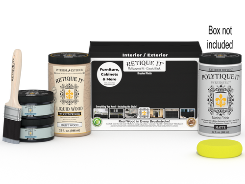 Retique It Multi-purpose Smooth Finish Kit (Large) in classic black with exterior top coat and matte finish, including brushes and tools.