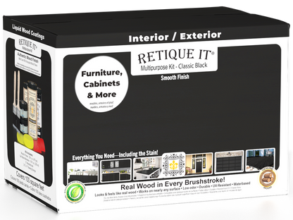Retique It Multi-purpose Smooth Finish Kit Large in classic black for wood exterior top coat with matte finish, includes application tools.
