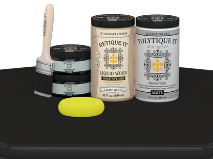 Large Black Multi-purpose Smooth Finish Kit by Retique It for wood exterior top coat application with matte finish.