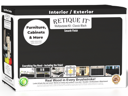 Large black wood finish kit with exterior top coat and matte finish from Retique It's Multi-purpose Smooth Finish Kit series.