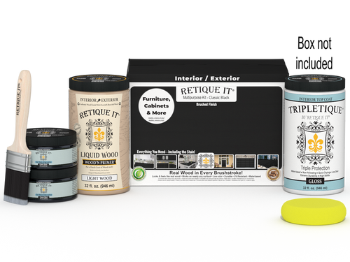 Retique It Multi-purpose Smooth Finish Kit (Large) in classic black for wood interior top coat, includes tools and supplies.