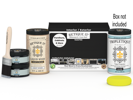 Retique It Multi-purpose Smooth Finish Kit (Large) in classic black for wood interior top coat, includes tools and supplies.