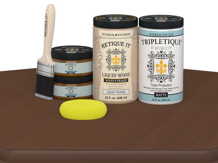 Large Dark Oak Multi-purpose Smooth Finish Kit by Retique It for wood interior top coat, featuring matte wood finish and application tools