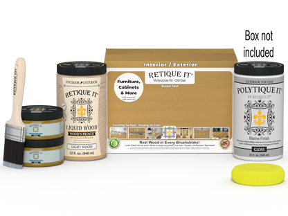 Retique It Multi-purpose Smooth Finish Kit in Old Oak for exterior top coat, large size with gloss finish, includes application tools