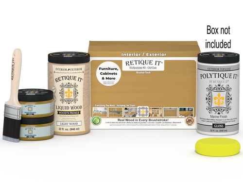 Retique It Multi-purpose Smooth Finish Kit in Old Oak for exterior top coat, large size with gloss finish, includes application tools