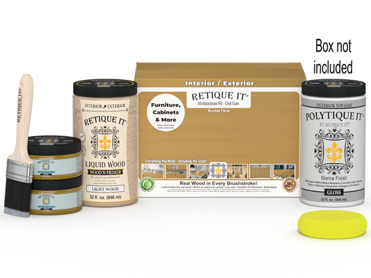 Retique It Multi-purpose Smooth Finish Kit in Old Oak for exterior top coat, large size with gloss finish, includes application tools