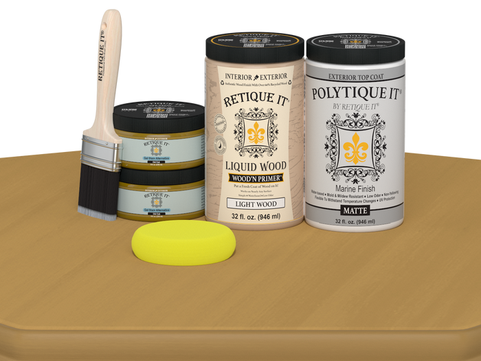 Retique It Multi-purpose Smooth Finish Kit (Large) in Old Oak, exterior top coat for wood furniture with a matte finish.