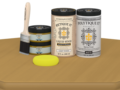 Retique It Multi-purpose Smooth Finish Kit (Large) in Old Oak, exterior top coat for wood furniture with a matte finish.