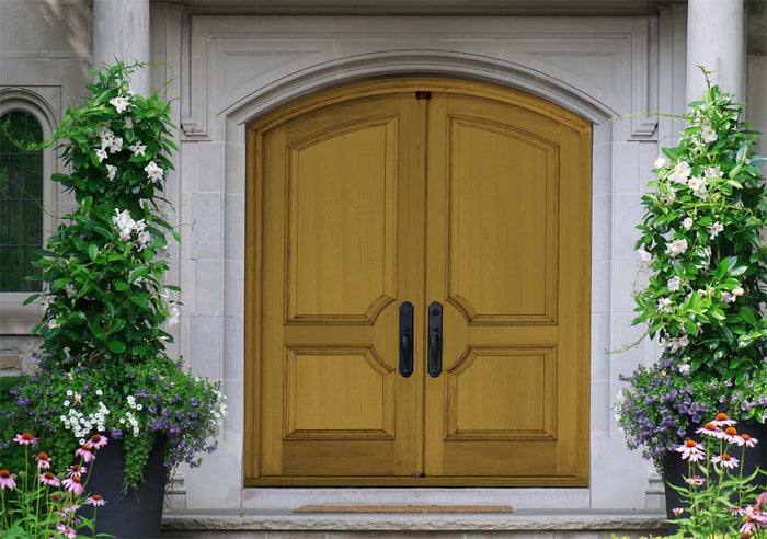 Retique It wood finish kit with large exterior top coat in Old Oak, featuring a smooth, matte finish for double front doors.