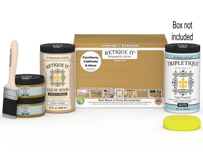 Retique It large Multi-purpose Smooth Finish Kit in Old Oak for interior wood top coating, includes applicator tools and wood stain.