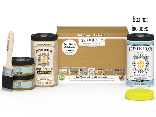 Retique It large Multi-purpose Smooth Finish Kit in Old Oak for interior wood top coating, includes applicator tools and wood stain.