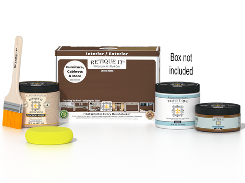 Retique It Dark Oak Multi-purpose Smooth Finish Kit for wood, includes interior top coat in gloss for a sleek, polished look.