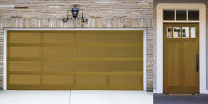 Retique It Multi-purpose Smooth Finish Kit in Old Oak for exterior wood surfaces, shown on garage door with smooth wood finish.