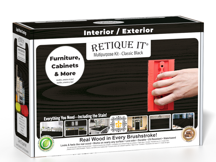 Retique It Wood'n Kit Classic Black finish set with wood stain and sealant in a black box for multi-purpose wood projects.