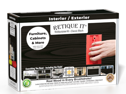 Retique It Wood'n Kit Classic Black finish set with wood stain and sealant in a black box for multi-purpose wood projects.