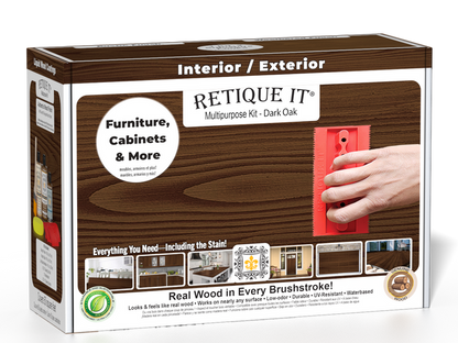 Retique It Wood'n Kit in Dark Oak finish, featuring a multi-purpose wood finish set with brushes and applicators in a sturdy box