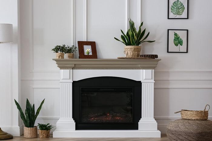 Retique It Drift Wood fireplace mantel wood finish kit with rustic stain, showcasing a natural wood look for fireplace mantels.