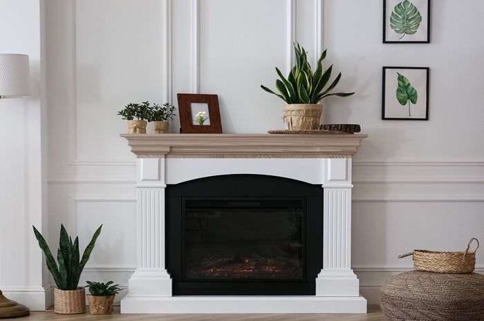 Retique It Wood'n Finish Kit in French Oak for rustic fireplace mantles, showcasing wood finish application and natural oak grain.