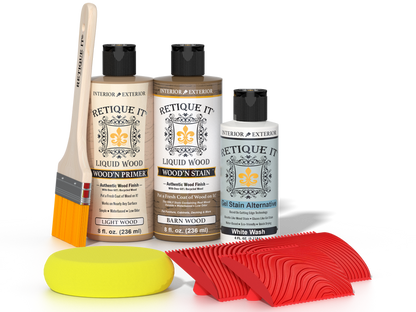 Retique It Wood'n Finish Kit in French Oak for multi-purpose wood finishing, featuring wood stain and finish components.