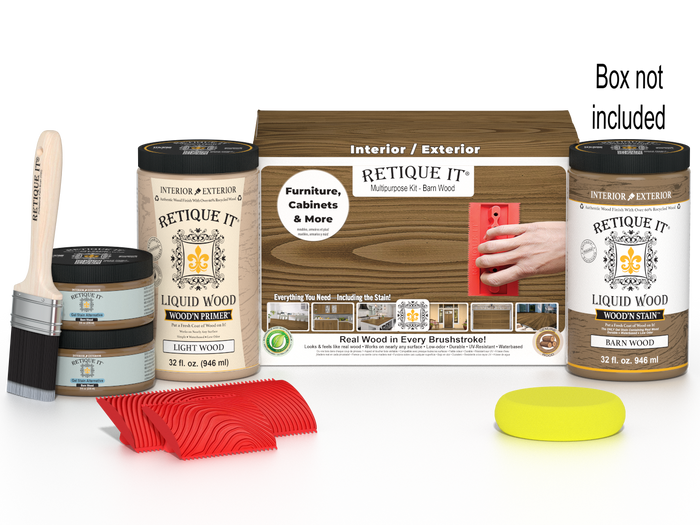 Large Barn Wood Wood'n Finish Kit by Retique It with tools and supplies for wood finishing projects