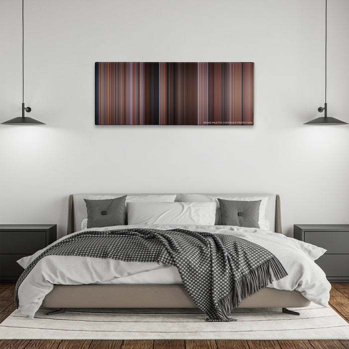 My Big Fat Greek Wedding color palette canvas above a bed, between two black pendant lamps