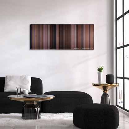 My Big Fat Greek Wedding color palette canvas above a black sofa with a gold-topped table