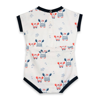 Nautical Crab Waist Tie Short Baby Romper (Organic Jersey)